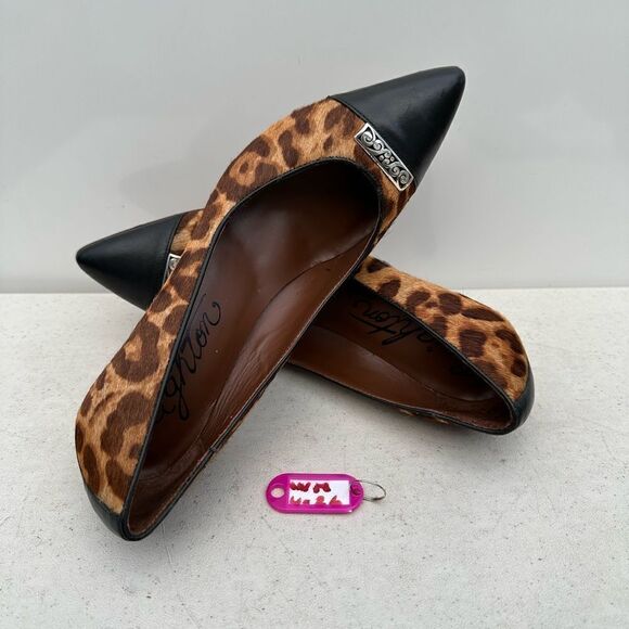 Brighton Yale Leopard Print Calf Hair Slip On Pumps Heels Womens 8.5 M - Picture 1 of 8